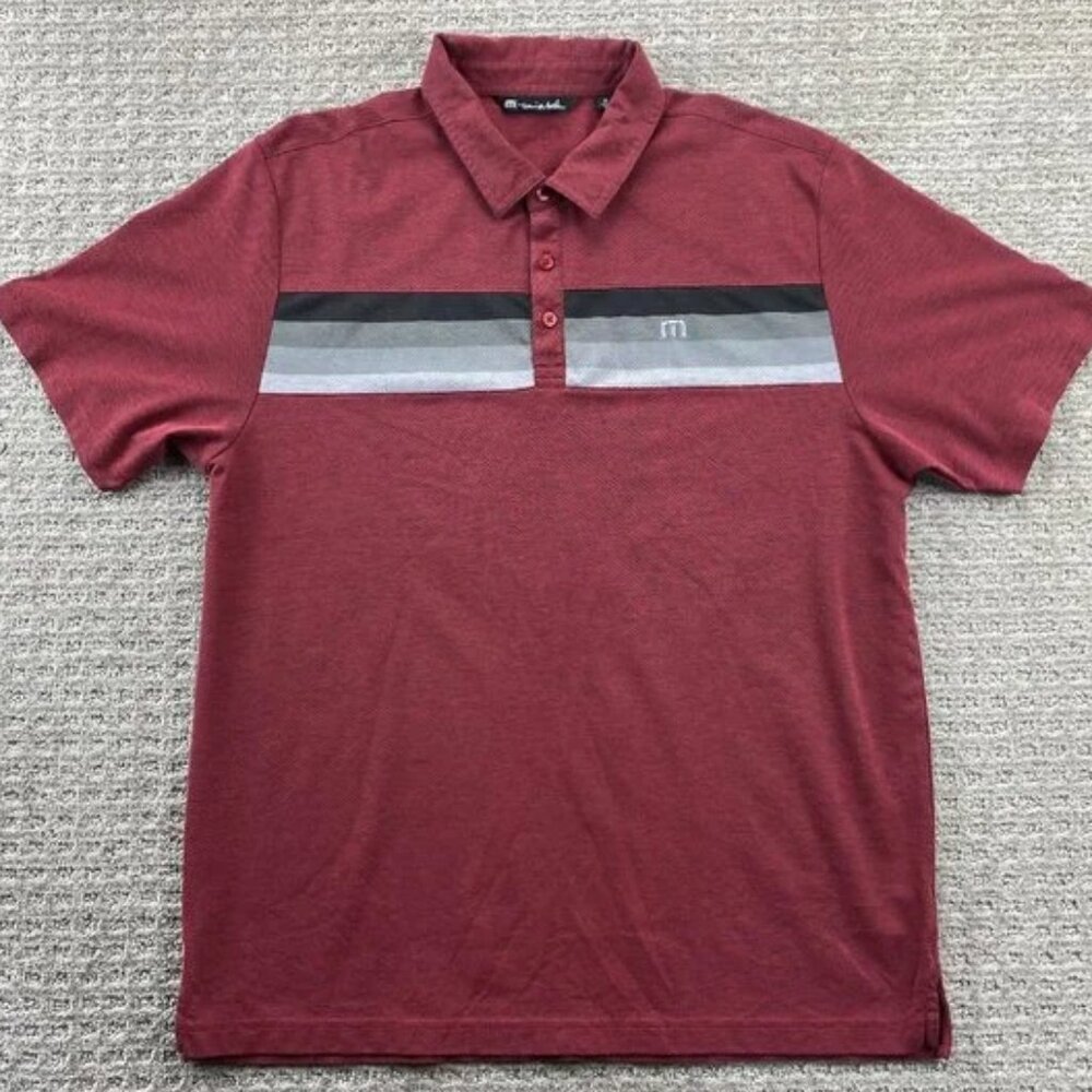 Travis Mathew Golf Shirt Men Extra Large XL Red Gray Stang & Company Poly Cotton